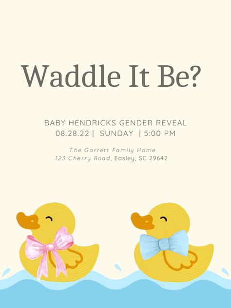 Gender Prediction Quiz, Ducky Nursery, Baby Shower Reveal Ideas, Duck Baby Shower Theme, Twin Gender Reveal, Gender Reveal Announcement, Take A Quiz, Gender Prediction, Gender Reveal Party Theme