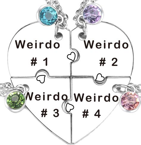 PRICES MAY VARY. Unique Design: Weirdo 1 Weirdo 2 Weirdo 3 Weirdo 4 heart-shaped necklaces for 4 best friends Durable Material: Made of high-quality stainless steel for long-lasting wear and tear resistance. Symbolic Gift: Perfect for celebrating friendship, sisterhood, or any special bond between loved ones,Cherish these memories with your closest friends or brothers and sisters. Stainless Steel Chain Length:About 18"+2" Extended chain,Total Heart Size:1.7" Packaging: Comes packaged in a beauti 4 Person Friendship Necklace, 4 Way Friendship Necklace, Cool Christmas Gifts For Teens, Friendship Necklaces For 4 Unique, Bff Necklaces For 4, Friend Ship Necklaces, Unique Gift Ideas For Best Friend, Eileen Core, Cute Friendship Necklaces