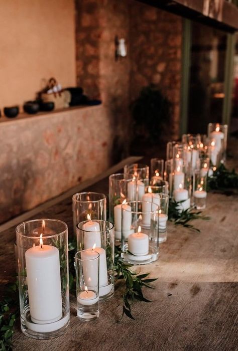 Simple Candle Centerpieces Wedding, Simple Diy Wedding Decorations, Simple Candle Centerpieces, Wedding Decorations Candles, Wedding Table Decorations Candles, Wedding Candles Diy, Simple Wedding Ideas, Long Table Wedding, Wedding Candles Table