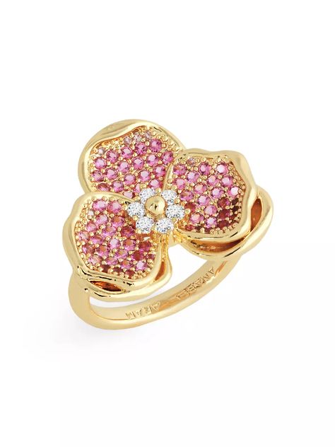 Shop Anabel Aram Orchid 18K Gold-Plated & Cubic Zirconia Ring | Saks Fifth Avenue Orchid Ring, Orchid Jewelry, High Jewelry Ring, Luxe Jewelry, Detailed Ring, Pave Ring, Cubic Zirconia Rings, Gold Dipped, Pink Stone