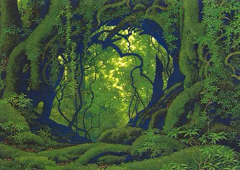 Jungle Scene Drawing, Hiro Isono, Secret Of Mana, Environmental Art, Pics Art, 귀여운 동물, Pretty Art, 그림 그리기, Landscape Art