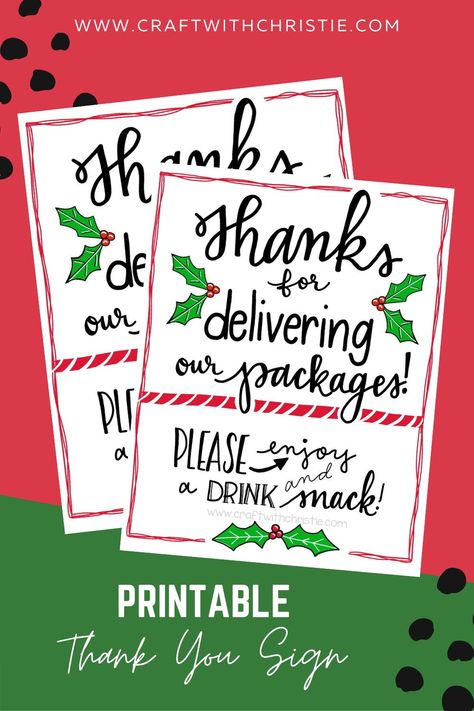 Use this free printable delivery driver thank you sign to add to a basket of snacks for drivers when they make deliveries during Christmas! Christmas Delivery Thank You Sign, Ups Christmas Thank You Basket Sign, Thank You Snacks For Delivery Drivers, Holiday Delivery Thank You Printable, Free Delivery Driver Snack Sign, Thank You Delivery Drivers, Thank You Delivery Drivers Printable, Free Printable Christmas Signs, Thank You Printable