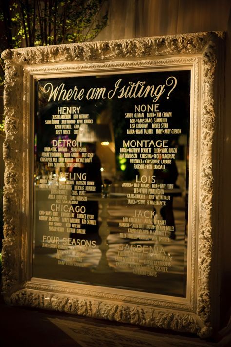 seating chart Mirror Seating Chart, Table Seating Chart, Event Signage, Gatsby Wedding, Production Design, Table Names, Seating Plan, Love Vintage, Table Plans