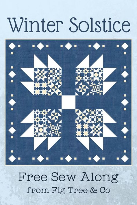 Turn scrappy ivory prints into a lovely winter quilt to keep you warm all season! This sew along includes free step-by-step instructions for 8 different blocks and the setting and sashing. Winter Solstice Quilt Pattern Free, Quilt Sashing Ideas, Winter Solstice Quilt, Solstice Quilt, Winter Quilts Patterns, Vintage Samplers, Tree Quilts, Winter Quilt, Dashing Through The Snow