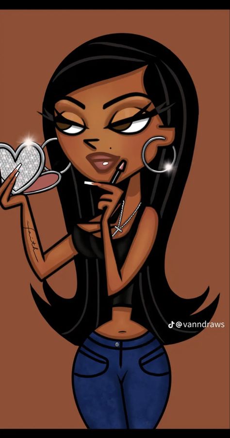 Black Bratz Doll, Doll Drawing, Posca Marker, Doll Aesthetic, Simple Canvas Paintings, Black Cartoon Characters, Black Art Painting, Swag Cartoon, Cartoon Profile Pictures