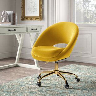 Mustard Desk Chair | Wayfair Rose Office, Dc Apartment, 2022 Bedroom, Yellow Office, Kelly Clarkson Home, Studio Office, Yellow Room, House Accessories, Glam Look