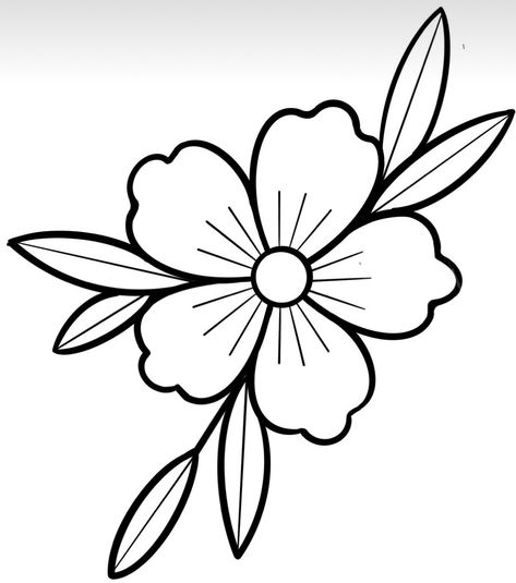 Motif Design Pattern Drawings, 5 Petal Flower Drawing, Outlines Of Flowers, Flower Outline Printable, Flower Art Drawing Simple, Easy Painting Flowers Simple, Drawing Of Flowers Easy, Line Art Drawings Flowers, Simple Floral Drawing