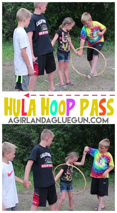 Hula Hoop Pass-fun activity - A girl and a glue gun Disney Party Games, Summer Party Games, Outside Games, Summer Camp Activities, Camp Activities, Reunion Games, Family Reunion Games, Hula Hoops, Bows Diy