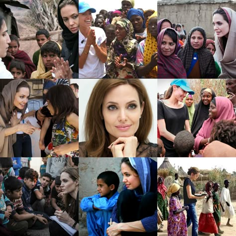 8.	Angelina Jolie  Angelina is an American actress known for her humanitarian works. She promotes various causes, like women’s rights, education, and conservation. Jolie is a Special Envoy for the United Nations High Commissioner for Refugees. United Nations Angelina Jolie, Angelina Jolie Humanitarian Work, Angelina Jolie United Nations, Angelina Jolie Humanitarian, Global Studies, Holy Girl, Humanitarian Work, Good Human, Career Vision Board