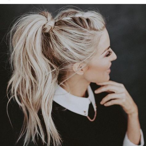 Elegant, braided mohawk, high ponytail updo Hairstyles For Hot Weather, Stylish Ponytail, High Ponytail Hairstyles, Ponytail Updo, Mohawk Braid, Hairstyle Trends, Braided Ponytail Hairstyles, Hair Trend, Long Blonde