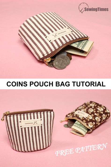 Diy Change Purse, Coin Pouch Sewing Pattern, Coin Pouch Diy, Diy Coin Purse Pattern, Easy Coin Purse, Coin Purse Sewing Pattern, Sewing Times, Coins Pouch, Mini Coin Pouch