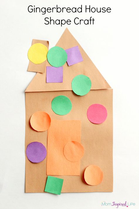 Gingerbread house shape craft for toddlers and preschoolers. A toddler Christmas craft. Toddler Christmas Craft, Preschool Gingerbread, Gingerbread House Craft, Gingerbread Man Activities, Gingerbread Activities, Craft For Toddlers, Learn Shapes, December Crafts, Christmas Crafts For Toddlers