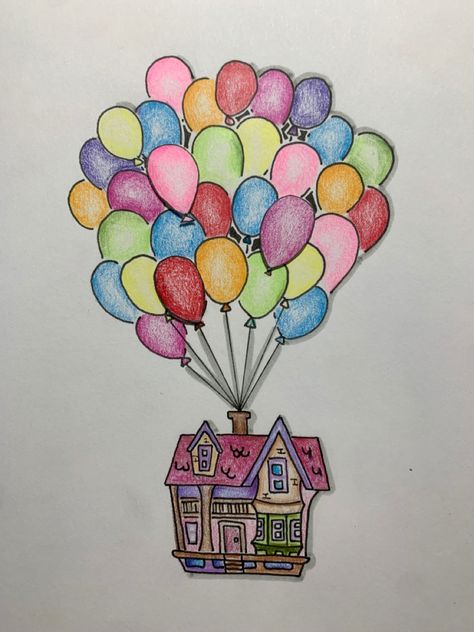 Took inspiration from one of my favourite Disney movies, Up, and made a drawing out of it! So happy with the results, leave a comment on things I should work on :D Up House Drawing, Up Drawings, House Doodle, Disney Up, Up House, House Drawing, Disney Drawings, A Drawing, Disney Movies