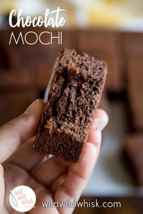 This Chocolate Mochi or Mochi Brownie is a chocolate variation of the very popular Hawaiian Butter Mochi, a buttery and chewy dessert made with glutinous rice flour. If you’re craving for some gluten free brownies, this is a great substitution! #wildwildwhisk Mochi Brownie, Hawaiian Butter Mochi, Mochi Brownies, Chocolate Mochi, Recipes With Coconut Cream, Healthy Brownie, Butter Mochi, Mochi Recipe, Sweet Rice