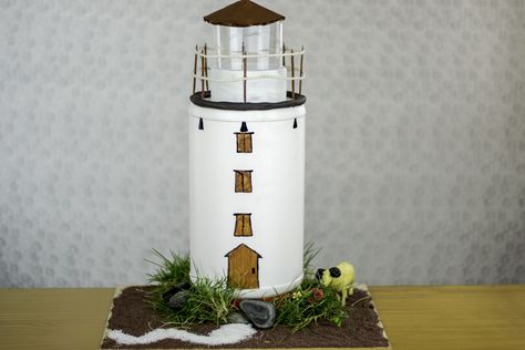 How to Build a Model Lighthouse for a School Project Make A Lighthouse, Diy Lighthouse, Sea Elements, Clay Pot Lighthouse, Wood Lighthouse, Lighthouse Crafts, Palm Tree Decorations, Fruits Decoration, Pvc Pipe Crafts