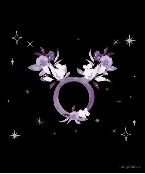 A watercolor Taurus Zodiac symbol is pictured in light purples, pinks and grays. Flowers are blooming around the sign with stars all around. Taurus Sign Art, Taurus Aesthetic, Taurus Flower, Taurus Wallpaper, Taurus Art, Zodiac Calendar, Taurus Tattoos, Horoscope Taurus, Taurus Zodiac