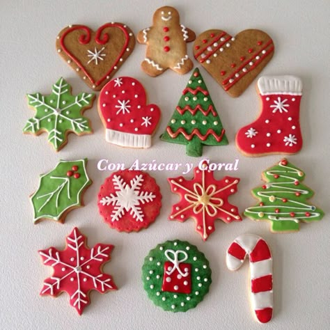 Sugar Cookie Christmas Decorated, Iced Christmas Cookies, Christmas Sugar Cookies Decorated, Gingerbread Cookies Decorated, Decorated Christmas Cookies, Cute Christmas Cookies, Christmas Biscuits, Christmas Cookie Recipes, Christmas Cookies Decorated