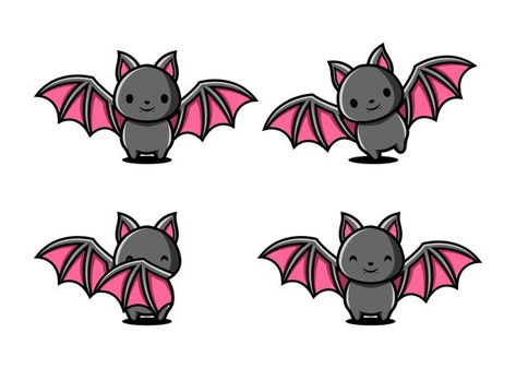 Cartoon bat character set Premium Vector | Premium Vector #Freepik #vector #halloween #character #cartoon #animals Cute Bats Drawing, Bat Drawing Cute, Bat Cute Drawing, Cute Vampire Drawing, Cute Bat Doodle, Kawaii Bat Drawing, Cartoon Bat Tattoo, Cute Bat Art, Bat Doodle