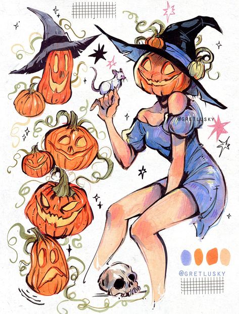 Witch Drawing, Pumpkin Drawing, Pumpkin Illustration, Halloween Drawings, Sketchbook Pages, Arte Sketchbook, Sketchbook Inspiration, A Witch, Sketchbook Drawing