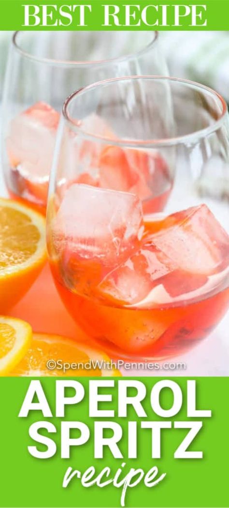 An Aperol spritz is a sweet yet bitter and refreshing cocktail. Made with 3 ingredients it is so easy to prepare. Just pour over a glass filled with ice, garnish, and enjoy! #spendwithpennies #aperolspritz #beverage #cocktail #drink #3ingredients Spritz Drink, Aperol Spritz Recipe, Italian Drinks, Spritz Recipe, Mezcal Cocktails, Spritz Cocktail, Wine Spritzer, Italian Cocktails, Summer Eats