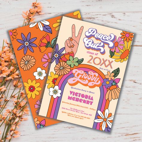 Looking for unique retro graduation invitations? Our collection features vintage designs perfect for celebrating your academic milestone in style. Stand out with our customizable retro-themed invites! 🎓✨ #retrograduationinvitations #vintagegradinvites #throwbackgraduation #retrocelebration #nostalgiainspired #graduationpartyideas #retrovibes #uniqueinvitations #classof2022 #celebrateinstyle Retro Graduation Party, Floral Graduation Party, Day Of Peace, Rainbow Peace, International Day Of Peace, Hippie Party, Graduation Party Themes, Graduation Party Planning, Graduation Invitations Template