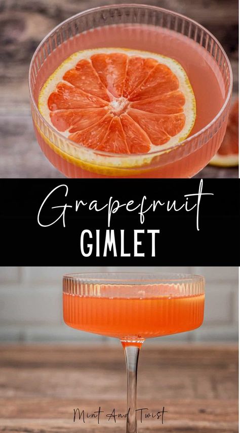 This Grapefruit Gimlet is an invigorating spin on the traditional cocktail, infusing a touch of bitter citrus and subtle sweetness. The combination of tart grapefruit juice and sweet grapefruit cordial makes this a lovely and refreshing cocktail. Grapefruit Juice Cocktail, Grapefruit Gin Cocktail, Grapefruit Cocktail Recipes, Gin Gimlet, Vodka Gimlet, Gimlet Cocktail, Grapefruit Recipes, Grapefruit Bitters, Grapefruit Cocktail