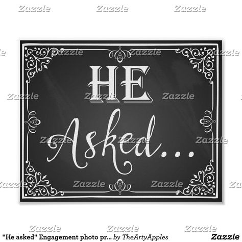 He Asked She Said Yes, She Said Yes Engagement, Engagement Props, Said Yes Engagement, Engagement Photo Props, Chalkboard Theme, Postcard Wedding Invitation, Chalkboard Print, Engagement Card