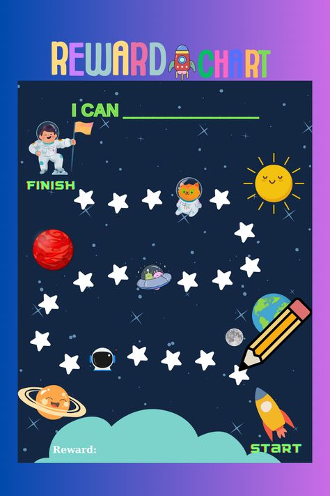 Looking for a fun and effective way to motivate your kids? This Printable Space-themed Reward Chart is just what you need! Printable Space-themed Reward Chart is an excellent tool for promoting positive behavior and reinforcing good habits. This customizable reward chart is perfect for parents and teachers who want to encourage their children to reach their full potential. It's easy to use, fun, and effective. Motivation Charts For Kids Classroom, Motivational Charts For Classrooms, Reward Chart Ideas, Reward Chart Template, Rewards Chart, Reward Chart Printable, Kids Reward Chart, Reward System For Kids, Reward Chart For Kids