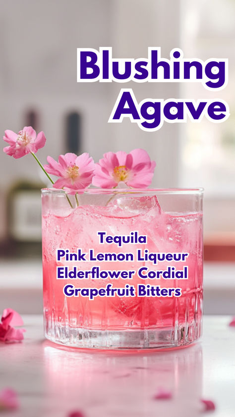 Blushing Agave Cocktail Cards, Elderflower Cocktail, Winter Holiday Recipes, Grapefruit Bitters, Elderflower Cordial, Best Tequila, Yummy Alcoholic Drinks, Floral Cocktails, Pink Cocktails