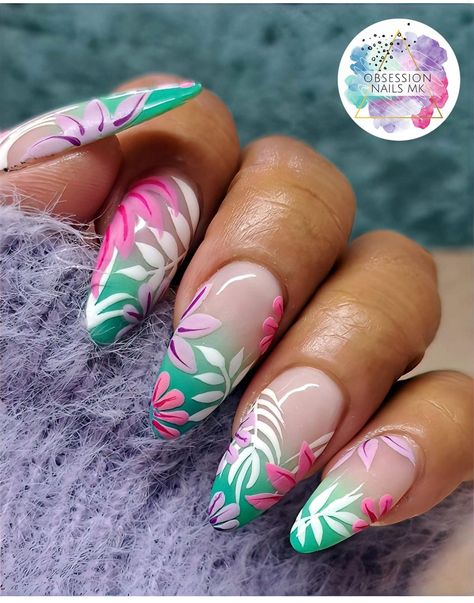 Serenity Nails, Cut Dog Nails, Hawaiian Nails, Tropical Nail Designs, Nails Vacation, Stilleto Nails Designs, Fancy Nail Art, Nail Trimming, Art Deco Nails