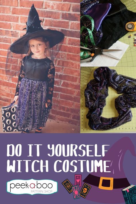 How to Make a Witch Costume Witch Dress Pattern, Homemade Witch Costume, Diy Witch Costume, Halloween Treat Bags Diy, Witch Costume Diy, Diy Witch, Girl Halloween Costume, Costume For Girls, Witch Costumes