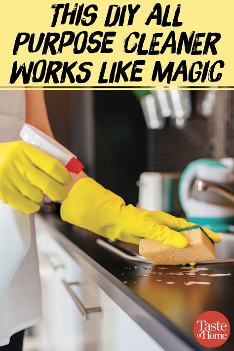 This DIY All Purpose Cleaner Works Like Magic Diy Home Cleaners, Diy All Purpose Cleaner, Crescent Cookies, Household Help, Wood Cleaner, All Purpose Cleaner, Vinegar Cleaning, Kitchen Cleaner, Clutter Organization