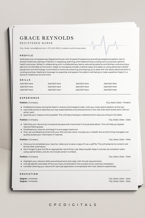 Nurse Resume Template - Elevate your nursing career with our professionally designed resume template. Instant download available. #NurseResume #CareerBoost Resume Nursing, Resume Nurse, Nurse Resume Template, Registered Nurse Resume, Nurse Resume, Nursing Resume Template, Healthcare Jobs, Nursing Resume, Student Resume