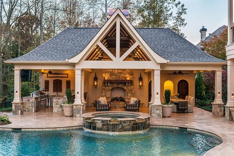 Rustic Houses, Pool Pavilion, Living Pool, Dream Backyard Pool, Pool House Designs, Kitchen Design Layout, Pool House Plans, Outdoor Pavilion, Backyard Pavilion