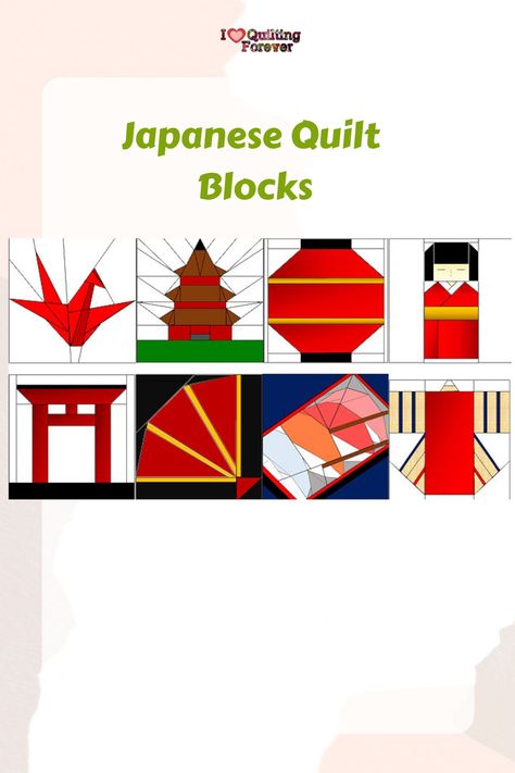 Japanese Quilt Blocks Japanese Quilt Blocks, Asian Inspired Quilts, Japanese Quilt Patterns Free, Japanese Fabric Prints, Origami Quilt Blocks, Japan For Kids, Heritage Quilt, Japanese Quilt Patterns, Asian Prints