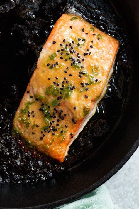 Miso butter salmon is ready in less than 20 minutes! This is an easy recipe to make, but has so much delicious flavor from the miso, soy sauce, and butter. Black Cod, Miso Butter, Butter Salmon, Soy Sauce, Seafood Recipes, Meal Prep, Seafood, Food To Make, Butter