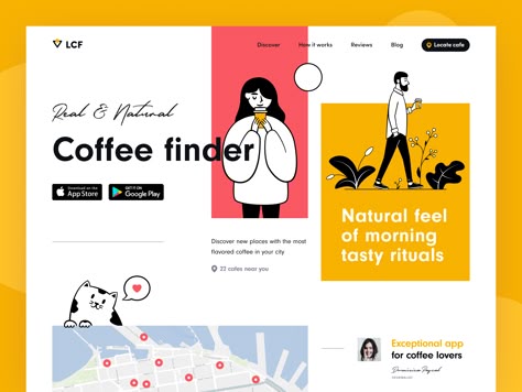 Local Coffee Finder Web by Halo Lab What Is Fashion Designing, Magazine Website, 광고 디자인, Best Coffee Shop, Local Coffee, Website Illustration, Website Design Layout, Web Design Trends, Web Layout Design