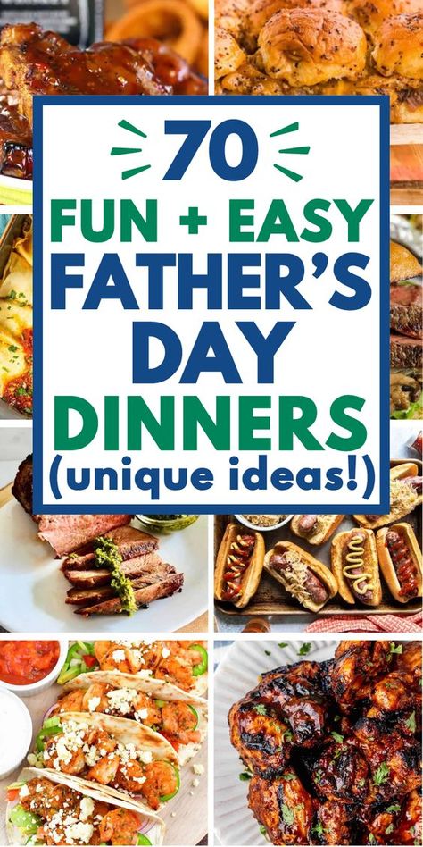 The best Fathers Day dinner ideas! Easy Father’s Day meal ideas like bbq chicken, steak on the grill, seafood, family friendly dinners, and healthy vegetarian recipes. Fathers day dinner menu ideas, father's day food ideas easy recipes, fathers day dinner ideas bbq, fathers day food ideas from kids, fathers day meal ideas healthy, fathers day meal ideas for a crowd, father's day party ideas food, fathers day party food, fathers day bbq ideas, food for father's day, father's day cookout food. Food For Father's Day, Menu For Father’s Day, Father’s Day Dinner Crockpot, Lunch For Father’s Day, Father Day Meals, Father’s Day Party Ideas Food, Fun Father’s Day Food, Easy Meal For Father’s Day, Ideas For Father’s Day Cookout