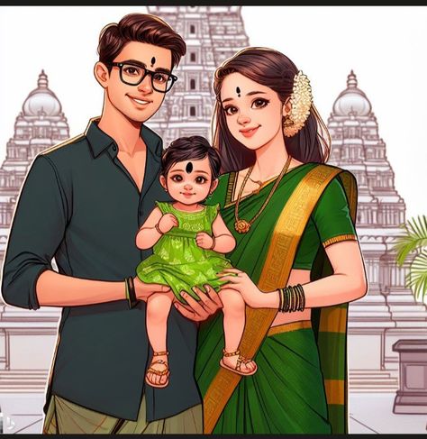 Couple With Baby, Best Dad Quotes, Asian Cake, Happy Man, Kerala Mural Painting, Indian Family, Family Drawing, Colour Art, Baby Illustration