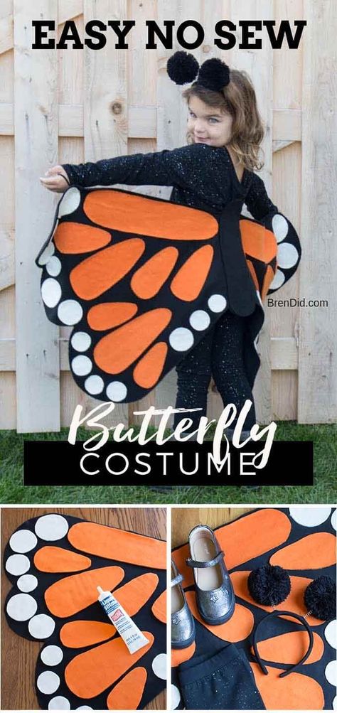 Learn how to make an easy butterfly costume for Halloween or any occasion. Free adjustable pattern fits kids and adults. Easy, no sew costume. #halloweencostume #butterflycostume #brendid #butterfly #halloween #nosew Sew Butterfly, Butterfly Costume Kids, Diy Butterfly Costume, Halloween Butterfly, Butterfly Halloween Costume, Halloween Costume Ideas For Kids, Pirate Costume Diy, Butterfly Halloween, Costume Ideas For Kids