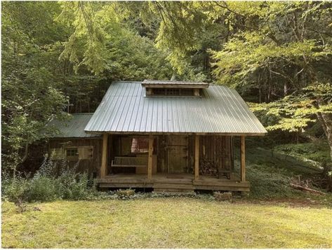 1949 Rustic Cabin For Sale With 300' of River Frontage on 8 peaceful Acres New York $175,000 - Country Life Dreams Small Rustic Cabin, Life Dreams, Cabins For Sale, Covered Bridge, The Cabin, Covered Bridges, Rustic Cabin, Moving Out, Land For Sale