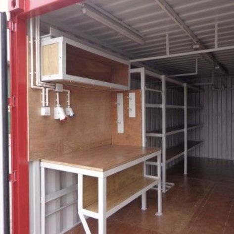 Shipping Container Woodshop, Container Woodshop, Shipping Container Interior, Container Workshop, Shipping Container Workshop, Shipping Container Sheds, Shipping Container Storage, Container Home Designs, Shipping Container Buildings