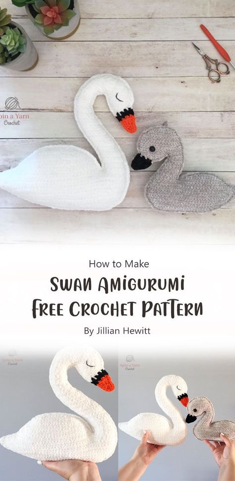 This simple pattern is so easy to follow that it would be a great project for beginners. If you’ve never worked with amigurumi before, no worries! This free pattern is written in a way to help you through every step of creating your own swans. Swan Amigurumi, Swan Pattern, Easy Crochet Animals, Animal Crochet, Pattern Ideas, Amigurumi Free, Swans, Crochet Animals, Amigurumi Pattern