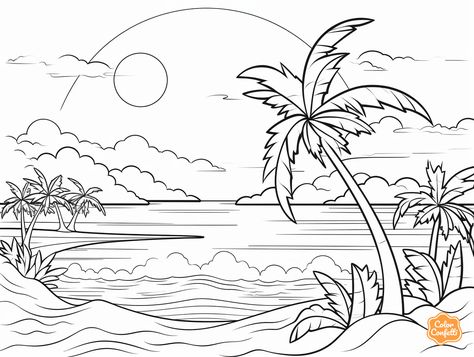 illustration of Easy sunset coloring for kids Sunset Coloring Pages, Free Planner Pages, Mandala Turtle, Beauty Planet, Color Pages, Beach Color, Free Planner, Sunset Colors, Fantasy Fairy