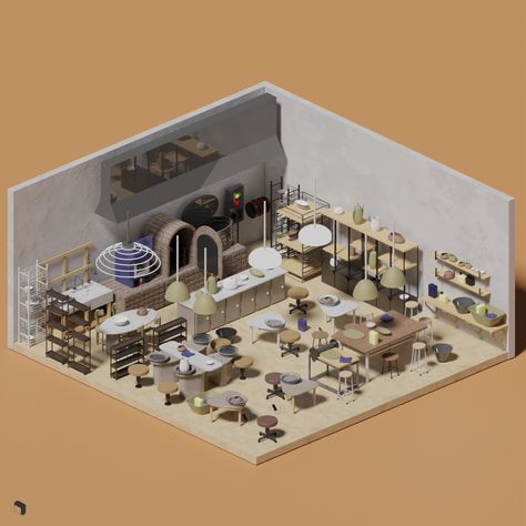 3D Model Pottery Workshop PNG - Toffu Co Ceramic Studio Floor Plan, Pottery Workshop Design, Pottery Workshop Ideas, Pottery Architecture, Workshop Pottery, Workshop Cafe, Ceramics Workshop, Studio Floor Plans, Studio Aesthetic