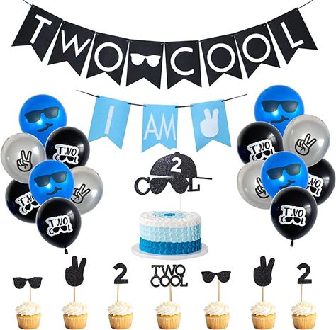 Two Cool Birthday Party, Two Cool Birthday, 2nd Birthday Party For Boys, 2nd Birthday Boys, Two Cool, Second Birthday Ideas, 2nd Birthday Party Themes, Dinosaur Theme Party, Cake Banner Topper