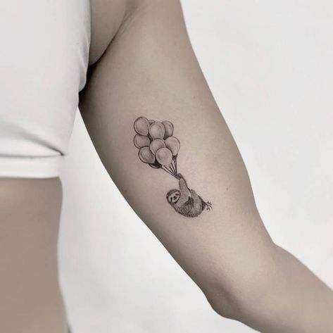 Sloth Tattoos, Sloth Tattoo, Balloon Tattoo, Coffee Tattoos, Flower Tattoo Shoulder, Cute Little Tattoos, Dream Tattoos, Sister Tattoos, Little Tattoos