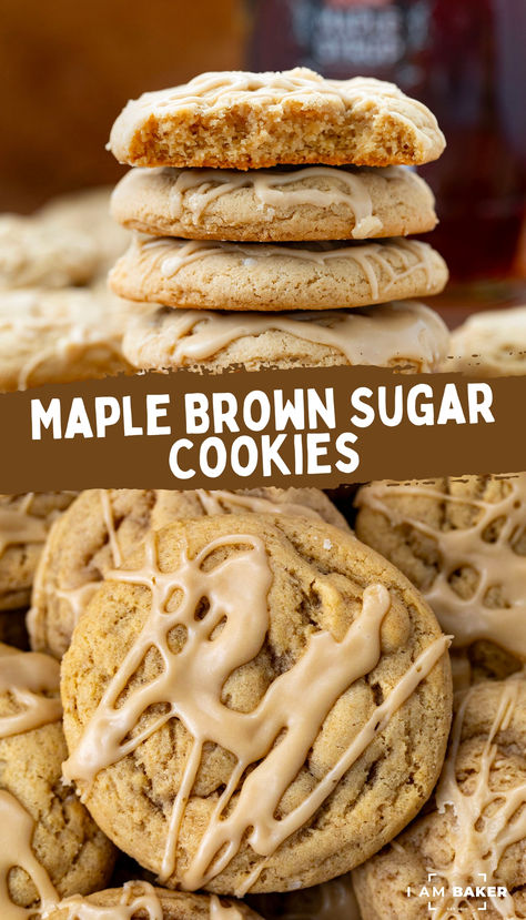 Maple Brown Sugar Cookies are soft, chewy cookies that are sweet and rich with a delicious maple flavor, topped with a smooth maple glaze that makes them extra delicious! The maple flavor goes perfectly well with a cup of coffee! Maple Brown Sugar Cookies, Maple Bacon Cookies, Maple Cookies Recipe, Maple Syrup Cookies, Sugar Cookie Glaze, Bacon Cookies, Soft Chewy Cookies, Crackle Cookies, Cookie Glaze