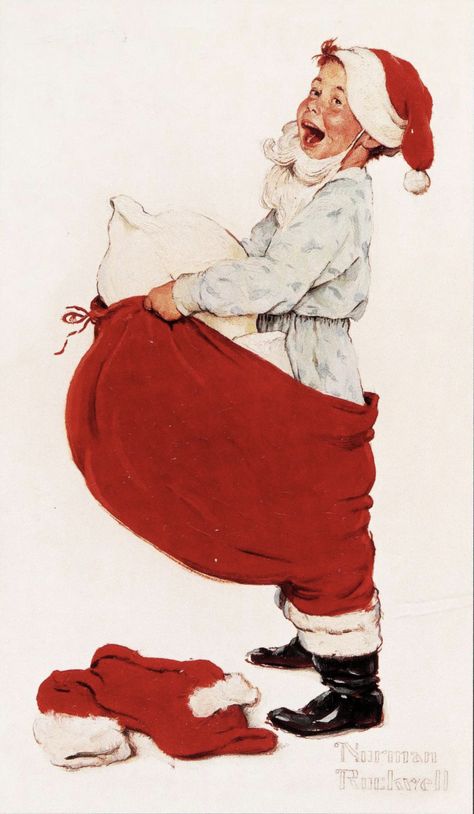 Norman Rockwell Prints, Norman Rockwell Christmas, Norman Rockwell Art, Rockwell Paintings, Norman Rockwell Paintings, Santa Suit, Santa Suits, Funny Illustration, Images Vintage