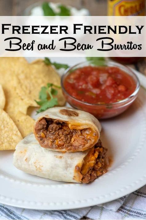 Beef And Bean Burritos Freezer, Burritos Beef And Bean, Taco Freezer Meal, Beef And Bean Burritos Easy, Beef And Bean Burritos, Burritos Freezer, Recipes Enchiladas, Freezer Lunches, Beef Freezer Meals